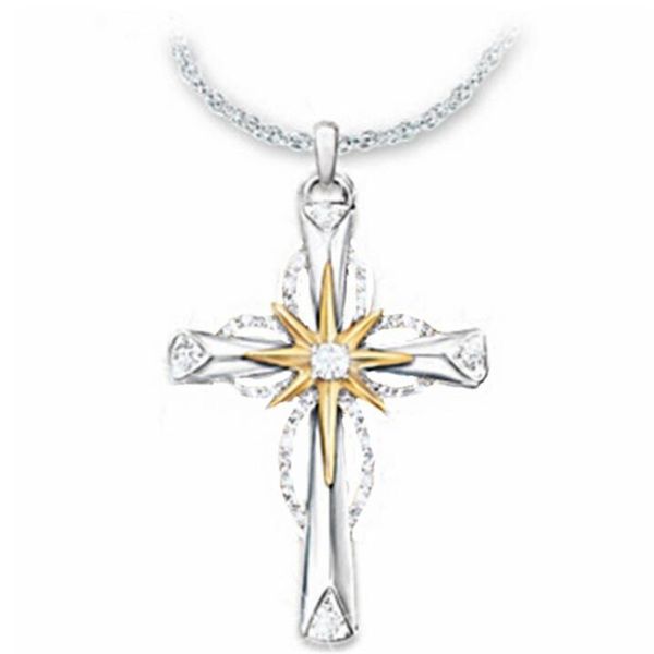 Choucong Marque Croix Pendentif Vintage Bijoux 925 Argent Remplir Pave Blanc Saphir CZ Diamant Pierres Précieuses Éternité Clavicule Collier Pour Amant Cadeau