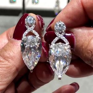 Choucong Marca Pendientes Colgantes Joyería Vintage Plata de Ley 925 Relleno Gota de Agua Blanco 5A Circón Cúbico Fiesta Eternidad Mujeres Pendientes de Boda para Regalo de Amante