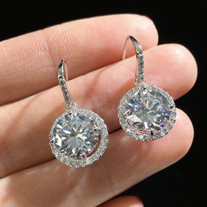 Choucong Marca Pendientes colgantes Ins Joyería de lujo Plata de ley 925 Corte redondo Gran topacio blanco CZ Diamante Moissanite Fiesta Mujer Pendiente de gota para regalo de amante