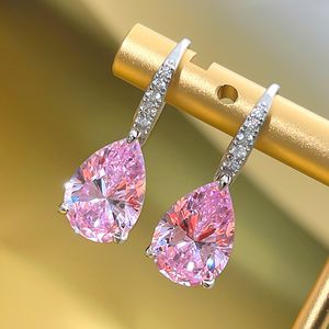 Choucong Brand Dangle oorbellen Luxe sieraden Prachtig 925 sterling zilveren water drop roze topaz cz diamanten edelstenen feest vrouwen bruiloft drop oorrang geschenk