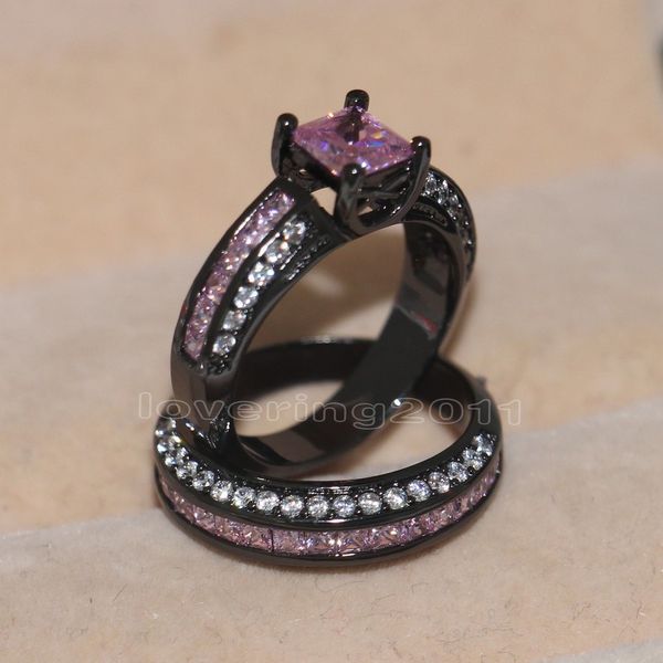 choucong Marque Design Rose pierre 5A Zircon pierre 10KT Or Noir Rempli Bague De Fiançailles De Mariage Ensemble Sz 5-11 Cadeau