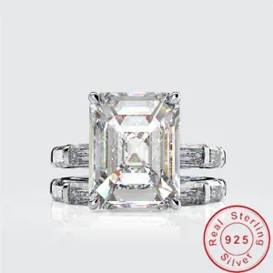 Marca Choucong, conjuntos de anillos de diamantes de moissanita con corte esmeralda de 4 quilates, 100% Original de Plata de Ley 925, anillo de compromiso, conjunto de anillos nupciales para joyería de mujer