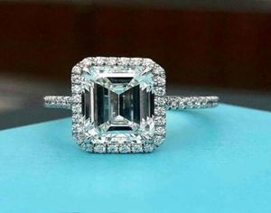 Choucong Merk Ins Top Verkoop Trouwring Luxe Sieraden Echt 925 Sterling Zilver Emerald Cut Wit 5A Zirkoon CZ Diamant Hoge Quali6267385