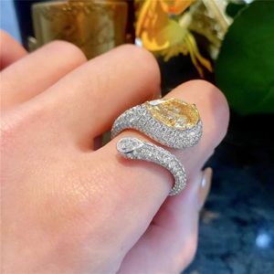 Choucong Brand Luxe sieraden Wedding Rings 925 Sterling Silver Water Drop Yellow Topaz CZ Diamond Gemstones Party Women Engagemen203Q