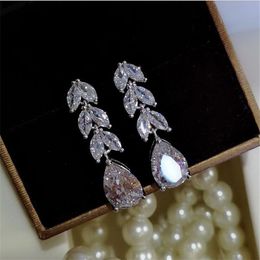 Choucong Brand New Luxury Jewelry 925 Sterling Drop Water Orear White Clear 5A Cubic Zirconia Party Tree Women Wedding Wedding Ea304J