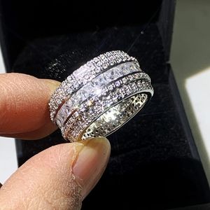 Choucong Gloednieuwe Sprankelende Luxe Sieraden 925 Sterling Zilver Volledige Princess Cut Whte Topaz CZ Diamond Party Vrouwen Wedding Band Ring Gift