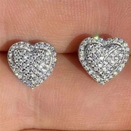 Choucong Gloednieuwe topverkoop luxe sieraden 925 Sterling Silver Pave White Sapphire CZ Diamond hart Earring Party Women Stud Earring Leuk cadeau