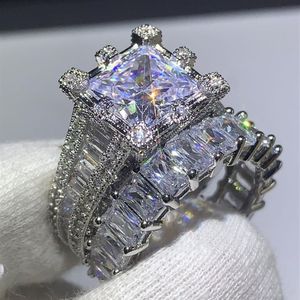 Choucong Gloednieuwe Vintage Mode-sieraden 925 Sterling Zilver Princess Cut White Topaz CZ Diamant Vrouwen Wedding Bridal Ring Set G220I