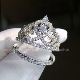 choucong Marke Größe 5-10 Schmuck Diamant 925 Sterling Silber Verlobung Hochzeit Krone Ring Set für Frauen Männer233k
