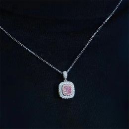 Choucong Brand Square Pendant Luxury Jewelry 925 Sterling Silver Pink Sapphire CZ Diamond Gemstoes Party Mujeres Boda Collar de clavícula para regalo de amante