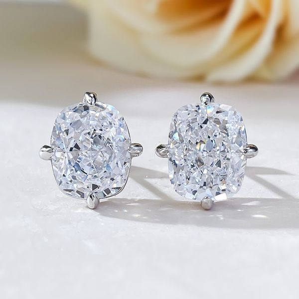 Choucong marque boucles d'oreilles bijoux de luxe Solitaire pur 100% argent Sterling 925 forme de coussin blanc Moissanite diamant 8*10MM pierres précieuses fête femmes boucle d'oreille cadeau