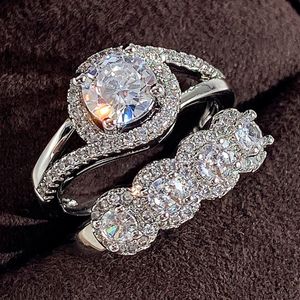 Choucong Brand Top Sell trouwringen Luxe sieraden 925 Sterling Silver Round Cut White Topaz CZ Diamond Gemstones Party Dames paar Bridal Ring Set cadeau