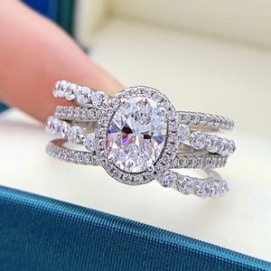 Choucong merk unieke luxe sieraden 925 sterling zilver ovaal geslepen witte topaas CZ diamanten edelstenen partij eeuwigheid vrouwen bruiloft bruids ring voor minnaar cadeau