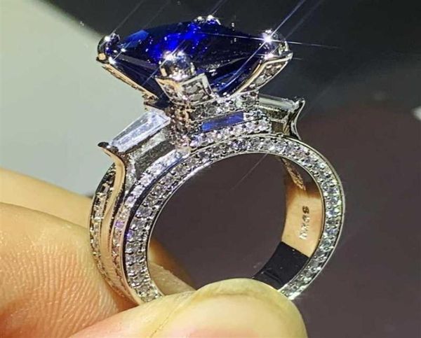 Choucong Brand Unique Luxury Jewelry 925 Sterling Silver Blue Sapphire Big CZ Diamond Party Eiffel Tower Women Wedding Ring252H7757317