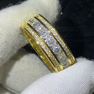 Choucong Brand Unique Wedding Rings Luxe sieraden 925 Sterling Silver 18K Gold Fill Princess Cut White Topaz CZ Diamond Party Engagement Band Ring For Men Cadeau