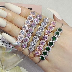Choucong Brand Wedding Bracelets Luxury Jewelry 925 Sterling Silver Fill Round Cut Emerald CZ Diamond Gemstones Party Women Adjusable Bangle For Lover Gift