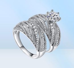 Choucong Brand Wedding Couple Rings Luxury Jewelry 925 STERLING Silver Round Cut White Topaz CZ Diamond Gemstones Party Eternity P4743976