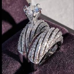 Choucong Brand Wedding Couple Rings Luxury Bijoux 925 STERLING Silver Round Cut White Topaz CZ Diamond Gemstones Party Eternity P274U