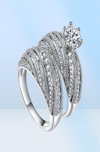 Choucong Brand Wedding Couple Rings Luxury Jewelry 925 STERLING Silver Round Cut White Topaz CZ Diamond Gemstones Party Eternity P8621752