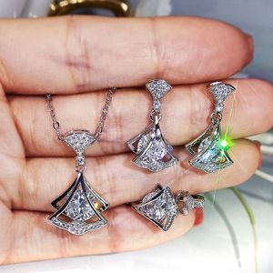 Choucong Merk Bruiloft Sieraden Set 925 Sterling Zilver Handgemaakte Prachtige Ronde Cut 5A Kubieke Zirkoon CZ Diamanten Sleutelbeen Ketting Hanger Dangle oorbel Open Ring