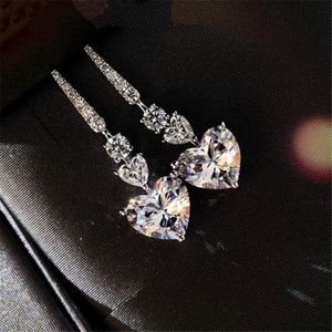 Choucong merk bruiloft sieraden set luxe verbluffende hartvorm witte topaz cz diamant edelstenen eeuwigheid bengelen oorrang vrouwen clav252i