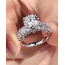 Bagues de mariage de marque Choucong, bijoux de luxe en argent Sterling 100% 925 véritable, coupe ronde de 10MM, diamant Moissanite blanc, pierres précieuses, promesse de fête, bague de mariée pour femmes, cadeau