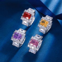 Choucong Brand Anneaux de mariage Bijoux de luxe Real 925 Silant sterling Radiant Shape Amethyst Ruby Moisanite CZ Diamond Gemstones Party Femme Open Ring Ajustement