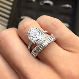 Choucong Marque Anneaux De Mariage Bijoux De Luxe 925 En Argent Sterling Ovale Coupe Blanc Topaze CZ Diamant Pierres Précieuses Zircon Éternité Femmes Fête Mariée Couple Bague Ensemble Cadeau