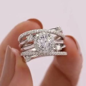 Choucong Marque Anneaux De Mariage Bijoux De Luxe 925 En Argent Sterling Coupe Ronde Blanc 5A Zircon Cubique CZ Diamant Fête Éternité À La Main Femmes Croix Bande Bague Cadeau