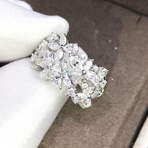 Choucong Brand Wedding Rings Luxe sieraden 925 Sterling Silver Marquise Cut White Topaz CZ Diamond Gemstones Party Dames Betrokkenheid Bloemring Gift
