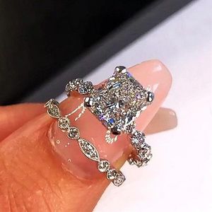 Choucong Merk Trouwringen Luxe Sieraden 925 Sterling Zilver Prinses Geslepen Witte Topaas CZ Diamant Edelstenen Partij Vrouwen Engageme276J