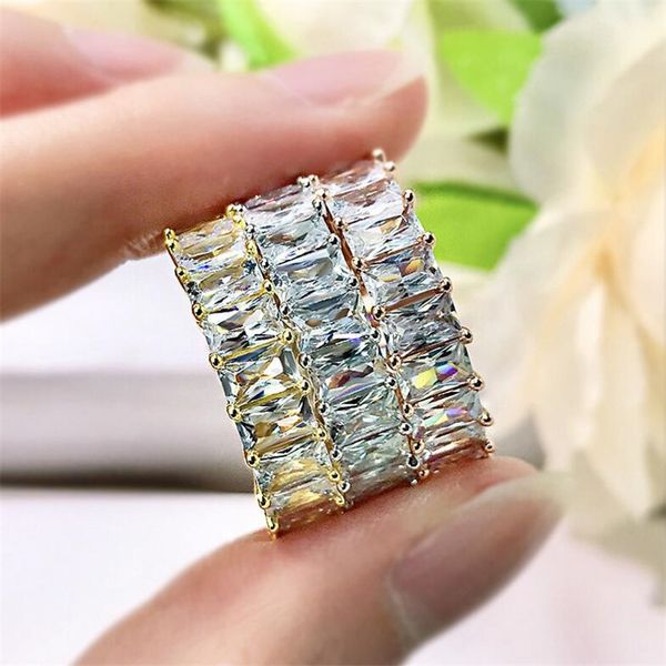 Choucong Marque Anneaux De Mariage Simple Mode Bijoux Top Vente 925 Argent Radiant Cut Blanc Topaze CZ Diamant Éternité Femmes Bague De Fiançailles Pour Amant Cadeau