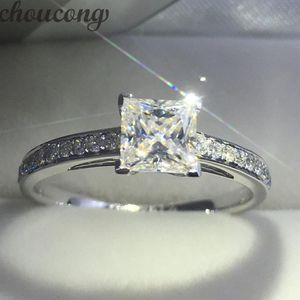 Choucong Brand Women 925 Sterling Silver Ring Princess Cut 1CT Diamond Engagement Band Band Band For Women Gift207L