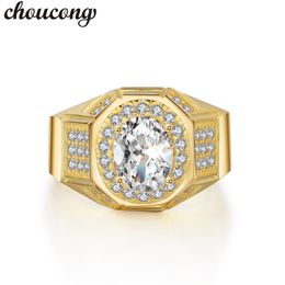 Choucong Classic Men Jewelry anillo de corte ovalado 2ct 5A Zircon Cz Yellow Gold Filled male Emgagement Wedding Band Ring para padre regalo