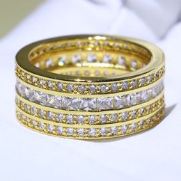 Choucong klassieke prachtige sieraden 925 silvergold vul vier rij 5a kubieke zirkonia prinses cz stapel verlovingsband ring voor vrouwen cadeau