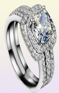 Choucong Cushion Cut 8 mm Diamond en pierre 10kt or blanc rempli 3in1 Ensemble de bague de mariage Taille 511 Gift4293397