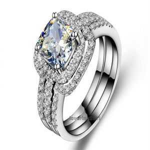 choucong coussin coupe 8mm pierre diamant 10KT or blanc rempli 3-en-1 bague de fiançailles ensemble taille 5-11 Gift347U