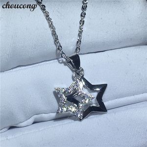 Choucong Double étoile forme collier pour femmes mariée 5A Zircon Cz réel 925 en argent Sterling pendentif de mariage avec collier