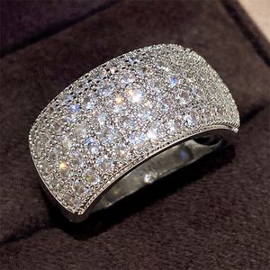 Choucong Drop Ship Trouwringen Elegante luxe sieraden 925 sterling zilver Pave Volledige witte saffier CZ Diamant Eternity Party Dames Verlovingsband Ring Cadeau