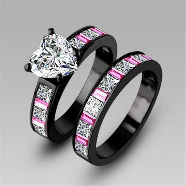 choucong Compromiso Zafiro rosa Diamante 10KT Oro negro relleno 2 en 1 Anillo de boda para mujer Conjunto de anillos Sz 5-11 Gift254x