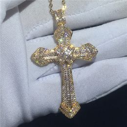 Choucong mode grande croix pendentifs 5A Cz or rempli 925 argent fête mariage pendentif avec colliers pour femmes hommes bijoux