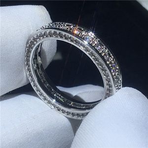 Choucong – bague circulaire en or blanc pour femmes, 3 rangées de diamants, de fiançailles, de mariage, bijoux de doigt de mariée