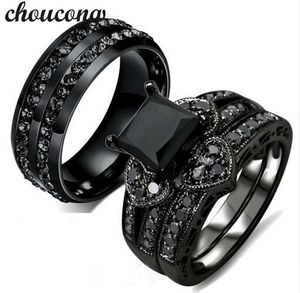 Choucong Mode Ring voor Vrouwen Mannen 5A Zirkoon CZ Crystal Rvs Liefhebbers Party Wedding Band Ring Zwart Gouden Kleur