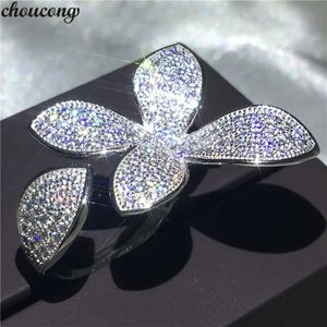 Choucong Flower Leaf Ring Pave Setting 166PCS 5A Zirkoon CZ 925 Sterling Silver Party Engagement Wedding Band Ringen voor Dames