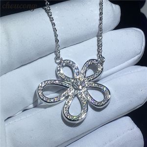 choucong Collier en forme de fleur pour femme Mariée 5A Zircon Cz Réel 925 Pendentif de mariage en argent sterling avec collier bijoux