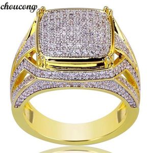 Choucong – bague hip hop pour hommes, fait à la main, serti de diamants, or jaune, rempli d'anneaux de mariage, couleur or, bijoux 276d