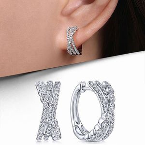 Choucong Hip Hop Clip Oread Boucles d'oreilles Luxury Bijoux 925 STERLING Silver Round Cut 5A Cubic Zircon CZ Diamond Diamond Party Eternity Women Corss Oreau Brotte pour l'amant Gift