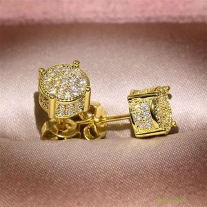 Choucong Hip Hop Stud Oreille d'oreille vintage Jelry Sterling Sier Yellow Gol Fill Pave White Sapphire CZ Diamond Diamant Sparkling Women Men Men de boucles d'oreilles pour l'amant Gift