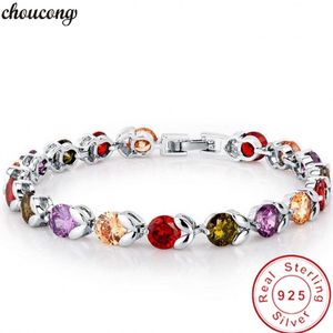 Choucong bracelet de luxe réel 925 en argent sterling multi couleur Cz pierre fête mariage bracelets pour femme bijoux de mode de mariée