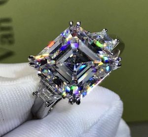 Choucong Luxe sieraden Real 925 Sterling Silver Princess Cut White Topaz CZ Diamond Three Stone Gemstones Women Wedding Bridal RI3773054